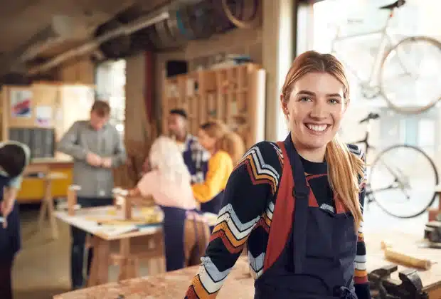 Small business employees talking in a cafe